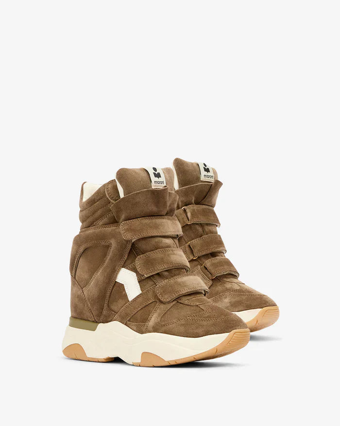 ISABEL MARANT Balskee  Khaki/Ecru Suede And Leather Wedge Sneakers New