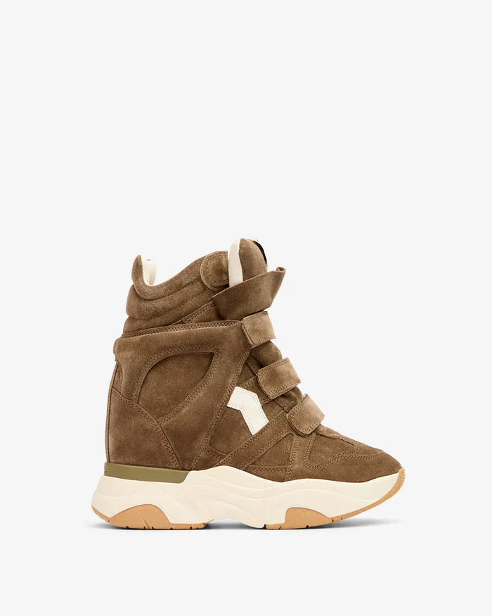 ISABEL MARANT Balskee  Khaki/Ecru Suede And Leather Wedge Sneakers New