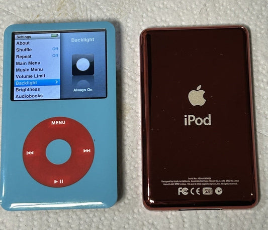 Apple iPod Classic 7th Generation  Baby Blue Red Back | 2TB SSD Bluetooth Mod | USB-C Fast Charging | Upgraded Mega Battery | Fully Refurbished | Rare Edition